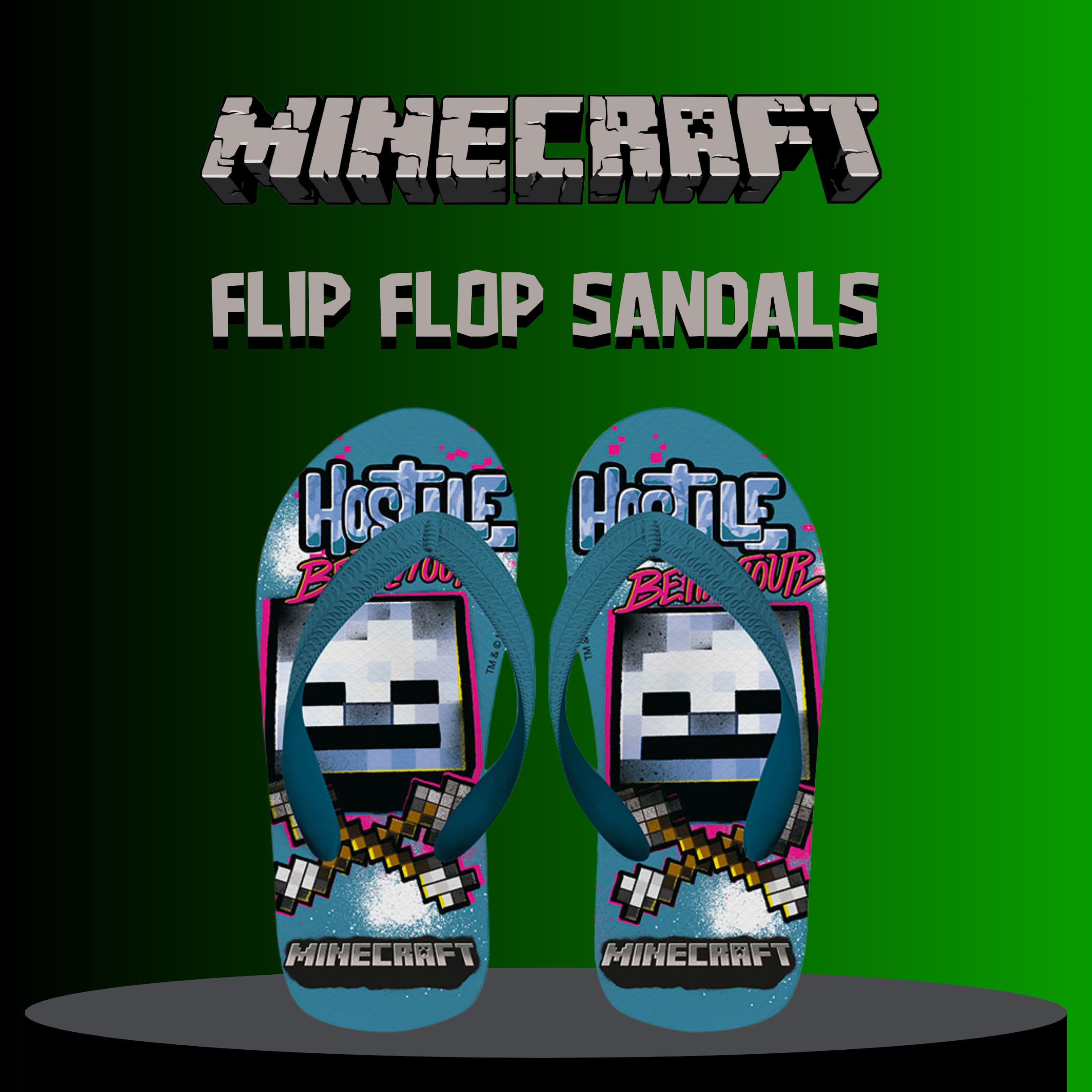 Minecraft Kinder Flip Flops, Klassisch und Leicht, Geschenk Sandalen für Jungen, Größen EU 27 bis 34