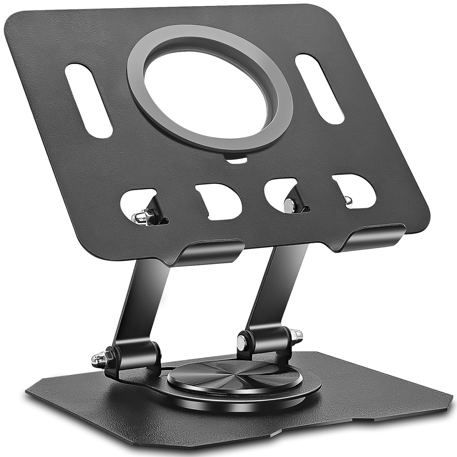 Supporto Tablet Regolabile Girevole 360° Porta in Metallo Pieghevole, Ricarica Wireless Magnetica Compatibile E-Reader iPad