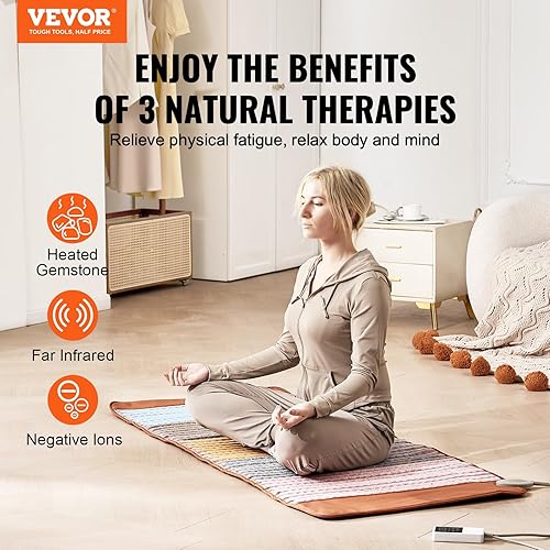 Miniatura 2 de VEVOR Almohadilla térmica de infrarrojo lejano, 5 piedras preciosas de cristal natural, almohadilla térmica de amatista de cuerpo completo con iones
