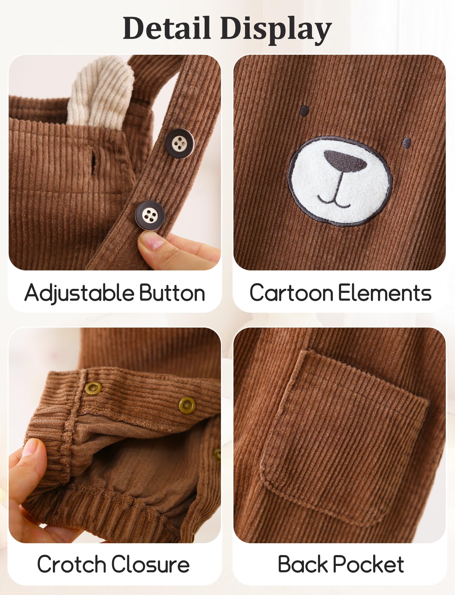 Salopette per bambini e bambine, senza maniche, con corda, 12 mesi - 5 anni