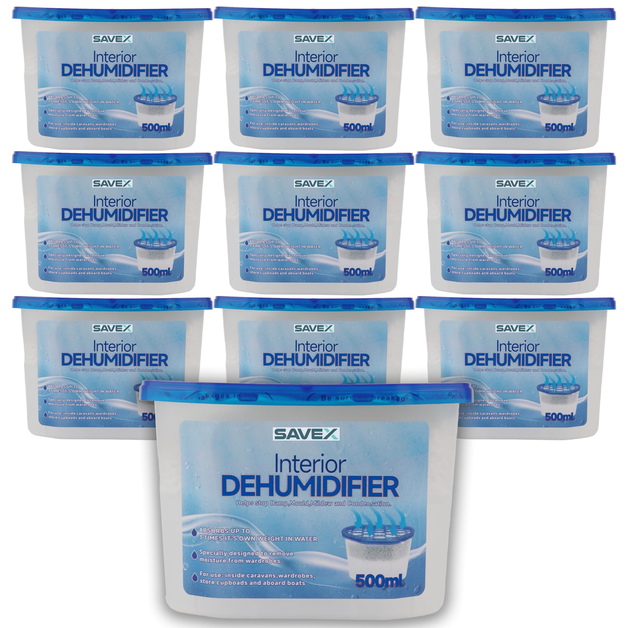 SAVEX 500ml Disposable Dehumidifier Moisture Absorber, 10 Pack