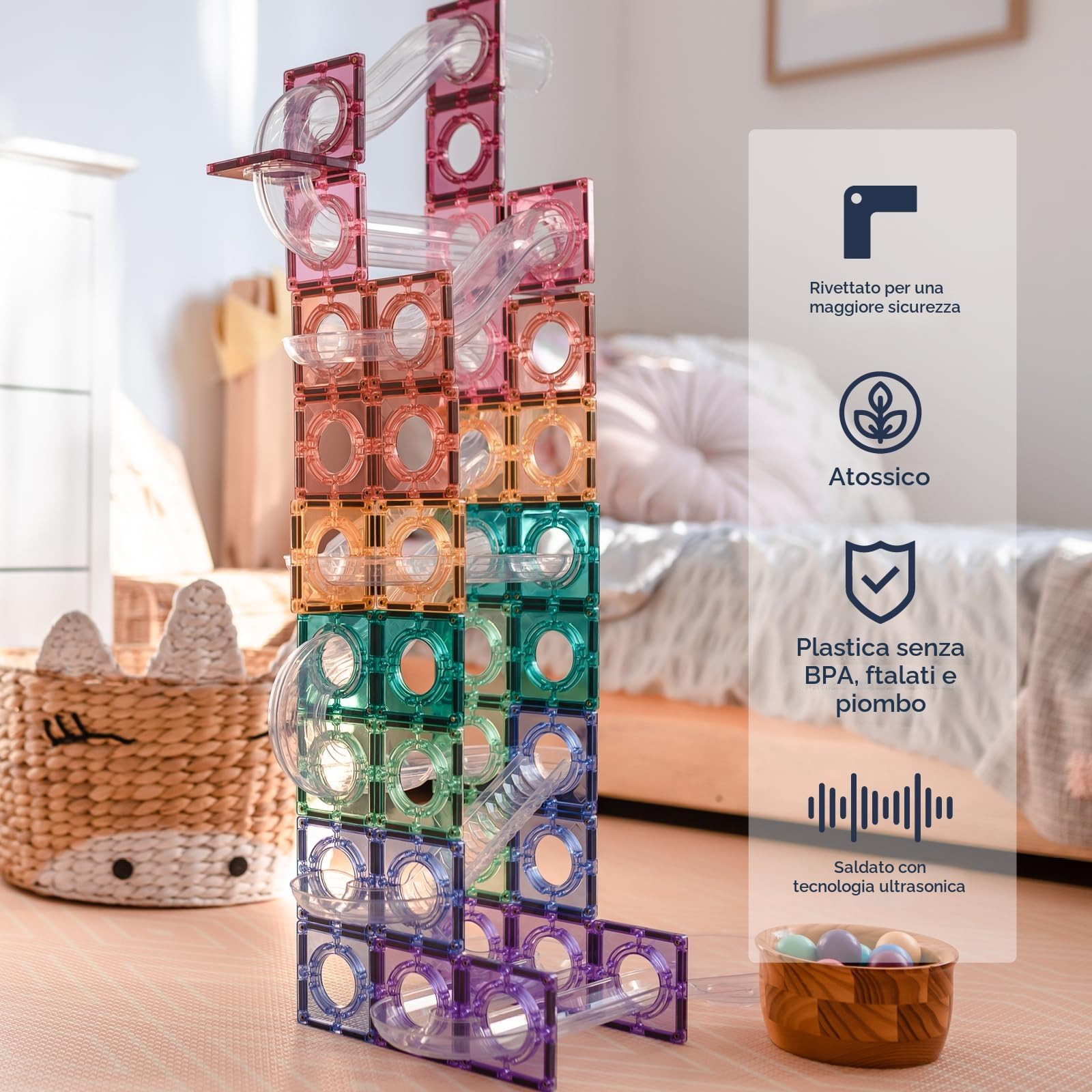 CONNETIX Piastrelle Magnetiche Pastello Pacchetto Ball Run, 106 Pezzi