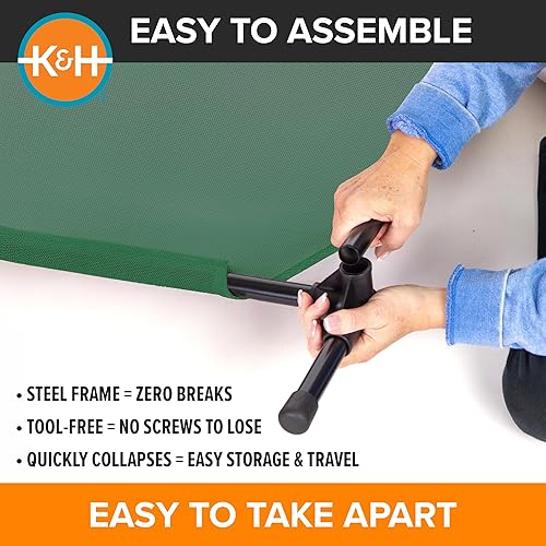Miniatura 5 de K&H PET PRODUCTS - Cama elevada para mascotas, catre refrescante adecuado para todas las estaciones, malla verde, tamaño M, 25 x 32 x 7 pulgadas