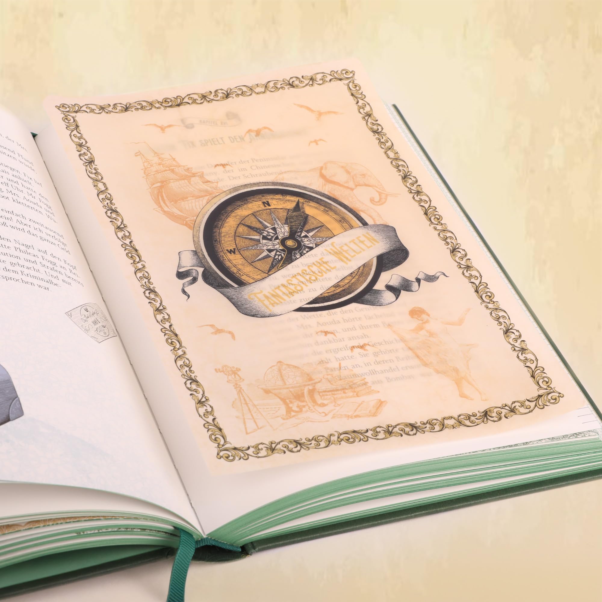 Jules Verne Buch-Set – 3 Große Schmuckausgaben: "Reise zum Mittelpunkt der Erde", "In 80 Tagen um die Welt" & "20.000 Meilen unter den Meeren" + Page Overlay - Klassiker in Hardcover Edition