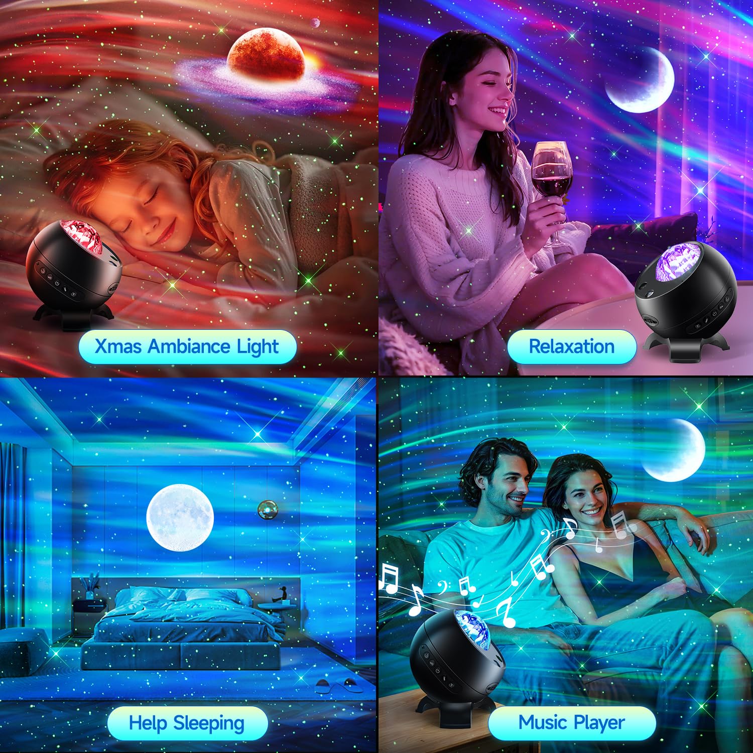 Star Projector Galaxy Light, 5 Moon+21 RGB Colors+15 White Noises Star Projector Galaxy Light, 5 Moon+21 RGB Colors+15 White Noises