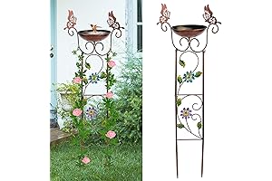 Antique Garden Iron Plant Trellis Bird Bath with Butterflies