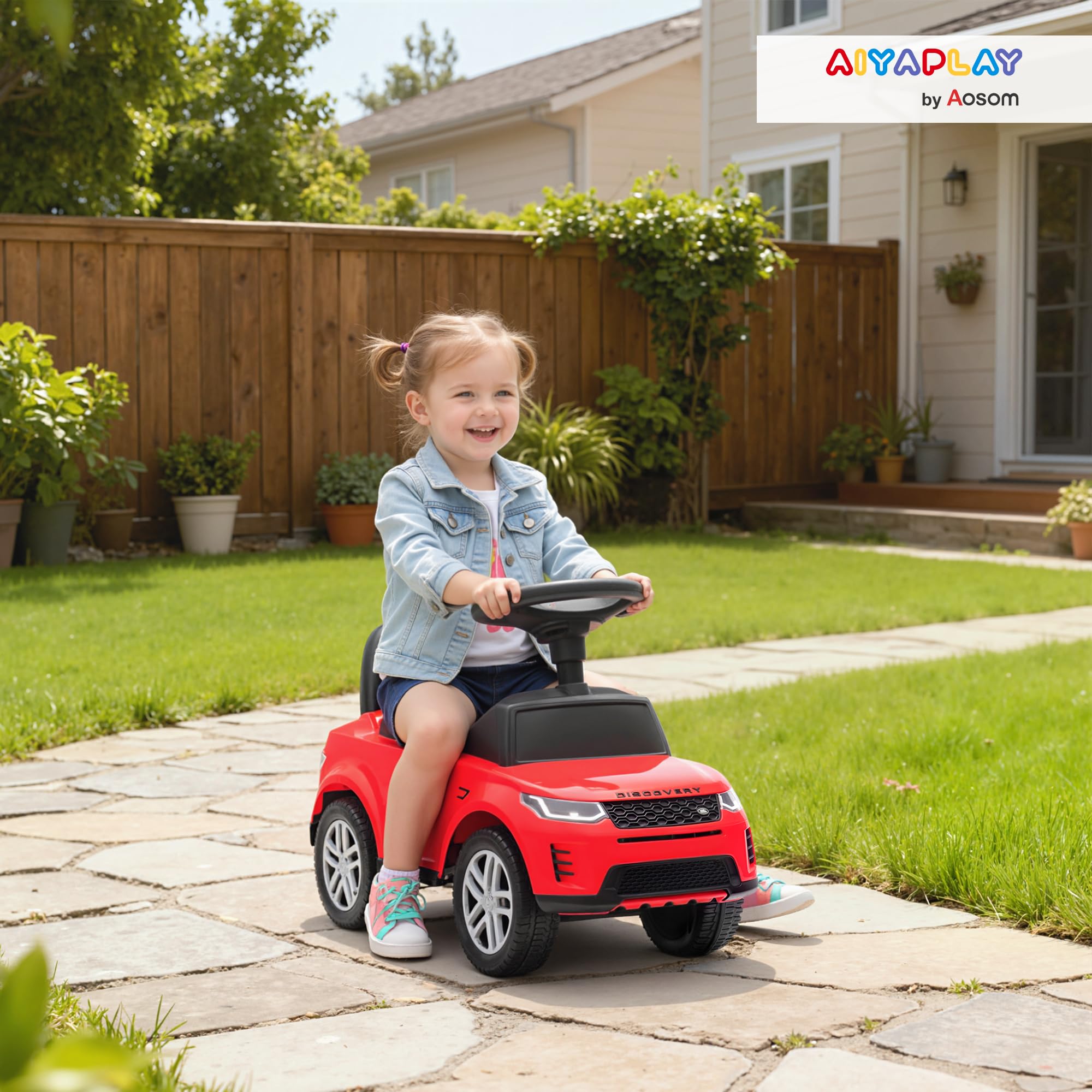 AIYAPLAY Coche Correpasillos con Licencia de Land Rover, Correpasillos para Niños de 18-36 Meses con Almacenaje, Volante, Bocina, Sonidos de Motor, 65,5x28x42 cm, Rojo