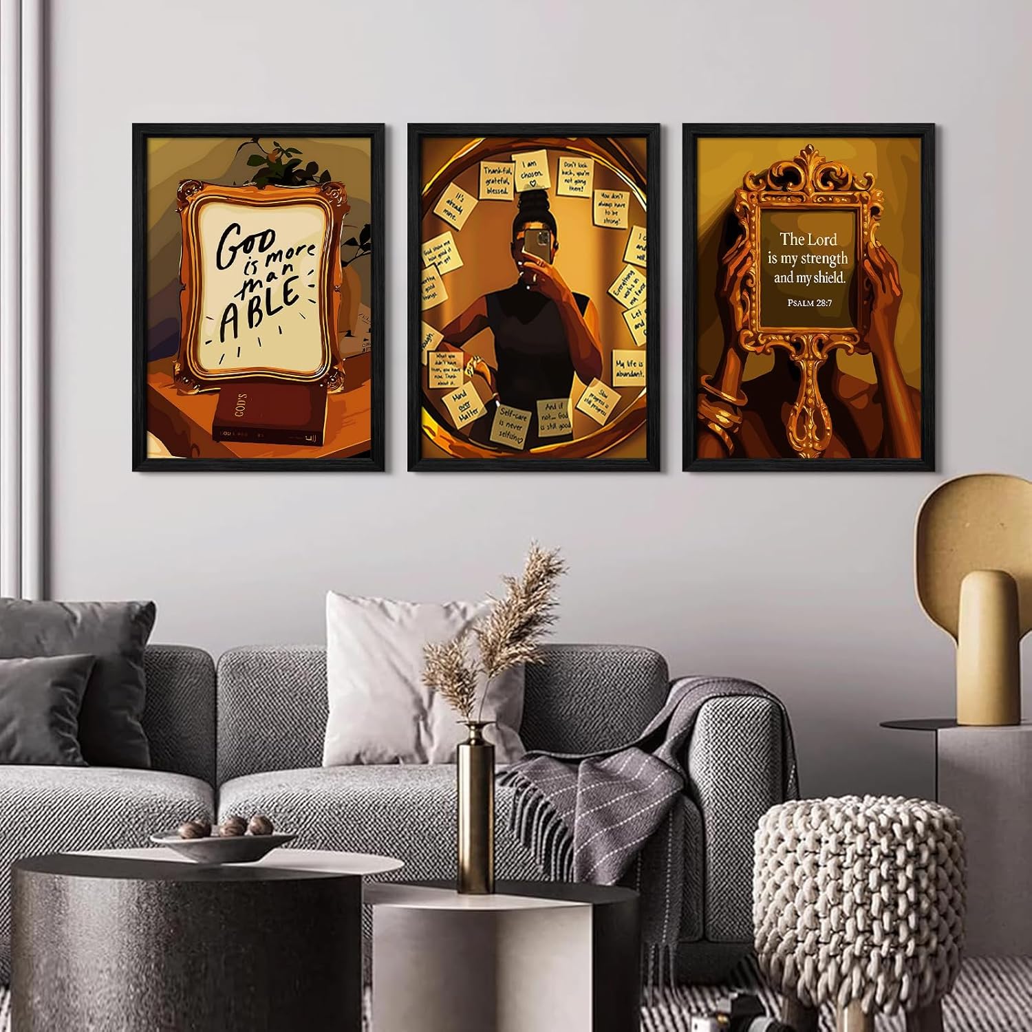 Black Girl Wall Art Bible Verse Canvas Wall Decor Black Woman Christian Poster African American Women Prints Religious Pictures Fashion Scripture Painting for Living Room 12x16 Inch Framed Set of 3