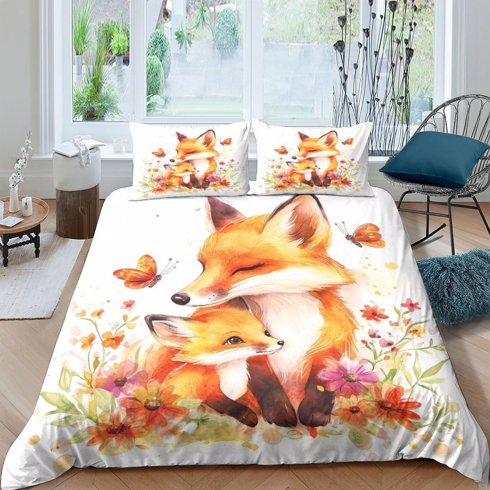 Ctjqhvkz Style-10 3D Printed Fox And Butterfly Fitted Sheet Microfiber Soft Orange Animal Mattress Cover For Bedroom Decor Dorm Single（135X200cm）