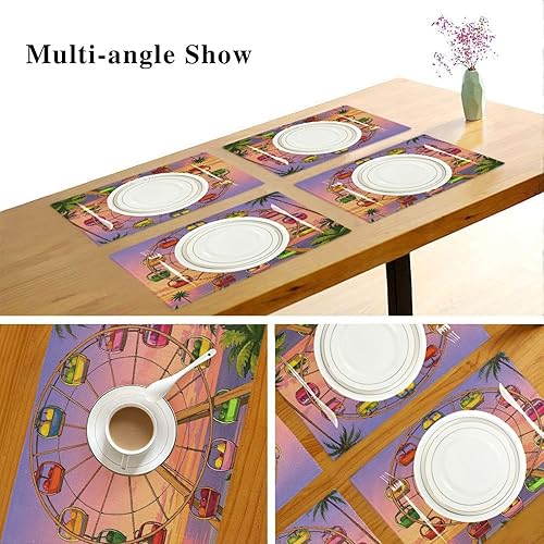 Miniatura 6 de Divertidos manteles individuales personalizados con diseño rústico para mesa de cocina, lavables, 6 unidades, 12 x 18 pulgadas, para mesa de comedor