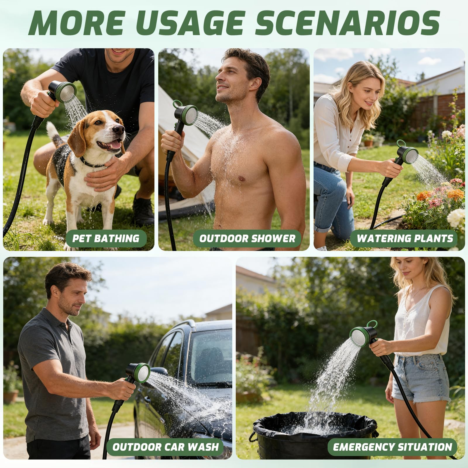 Douche Camping, Kit Douche Portable, 8000mAh Pompe Douche Électrique Rechargeable avec Afficheur Intelligent et Pomme de Douche, Douche de Exterieur pour Camping, Randonnée