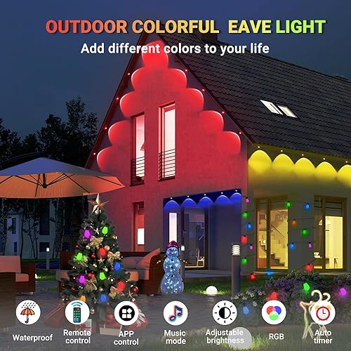 Miniatura 2 de Luces RGB permanentes para exteriores de 100 pies, IP67, impermeables, 50 LED, luces de alero con aplicacióncontrol remoto, para Navidad y toda la