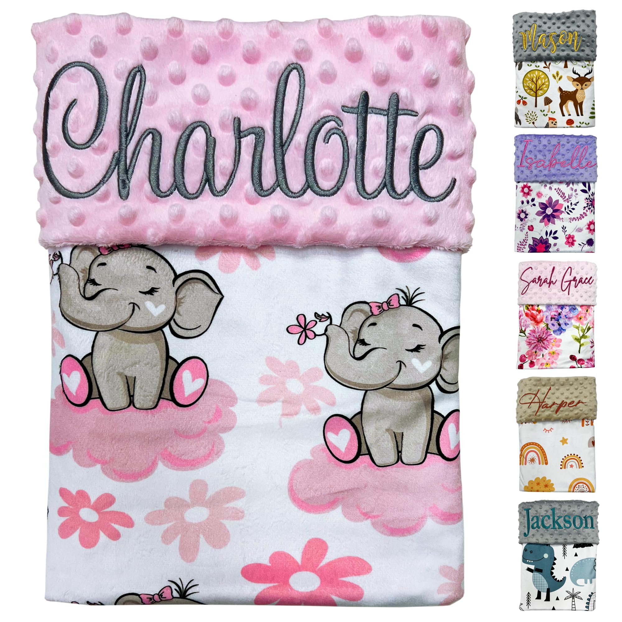HuitzilAM Personalized Minky Blanket - 28x36in Custom Baby Blanket with Name Embroidery - Super Soft Plush with Name (Elephant)
