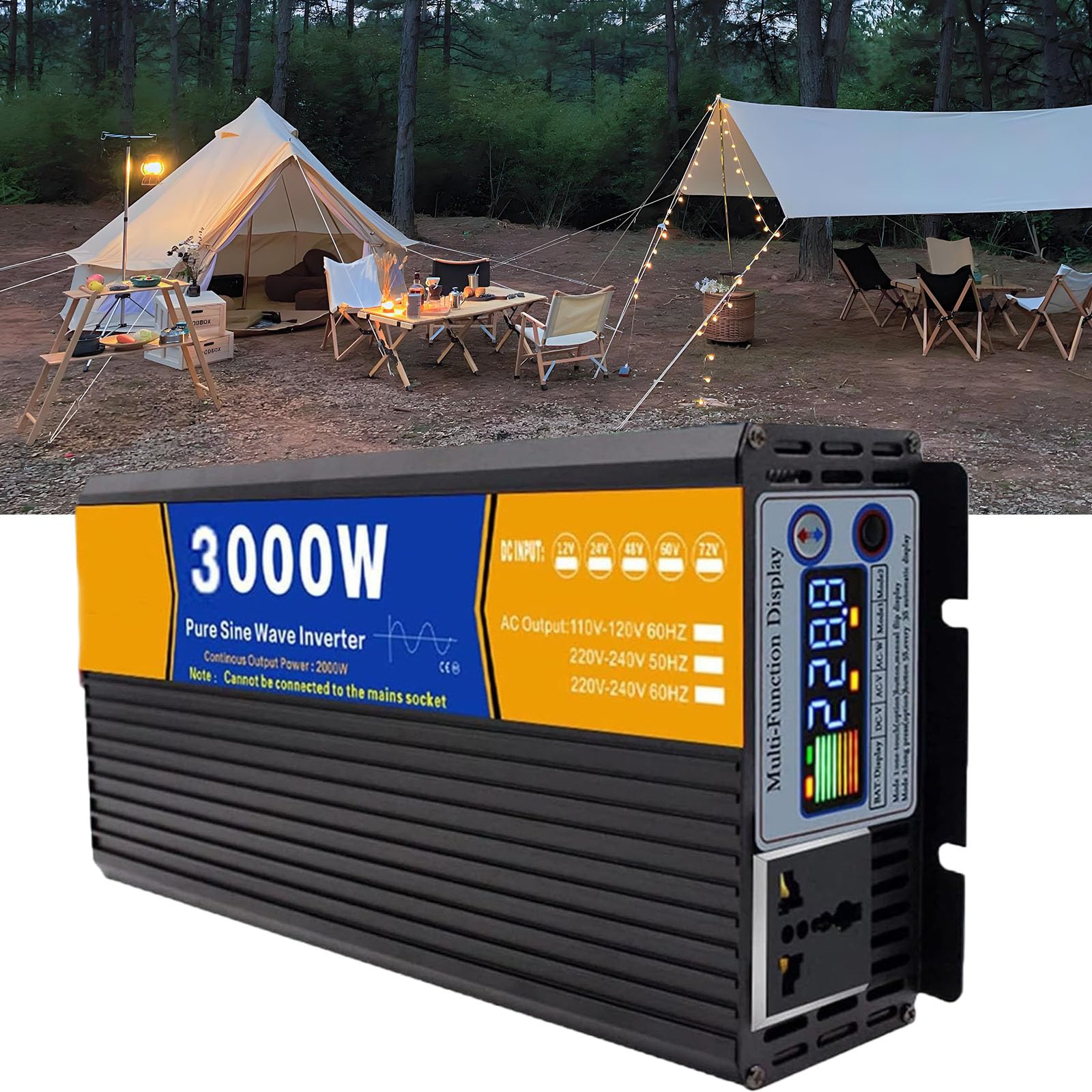 Convertisseur de puissance 24V vers 110V onduleur sinusoïdal pur 3000W pour véhicule