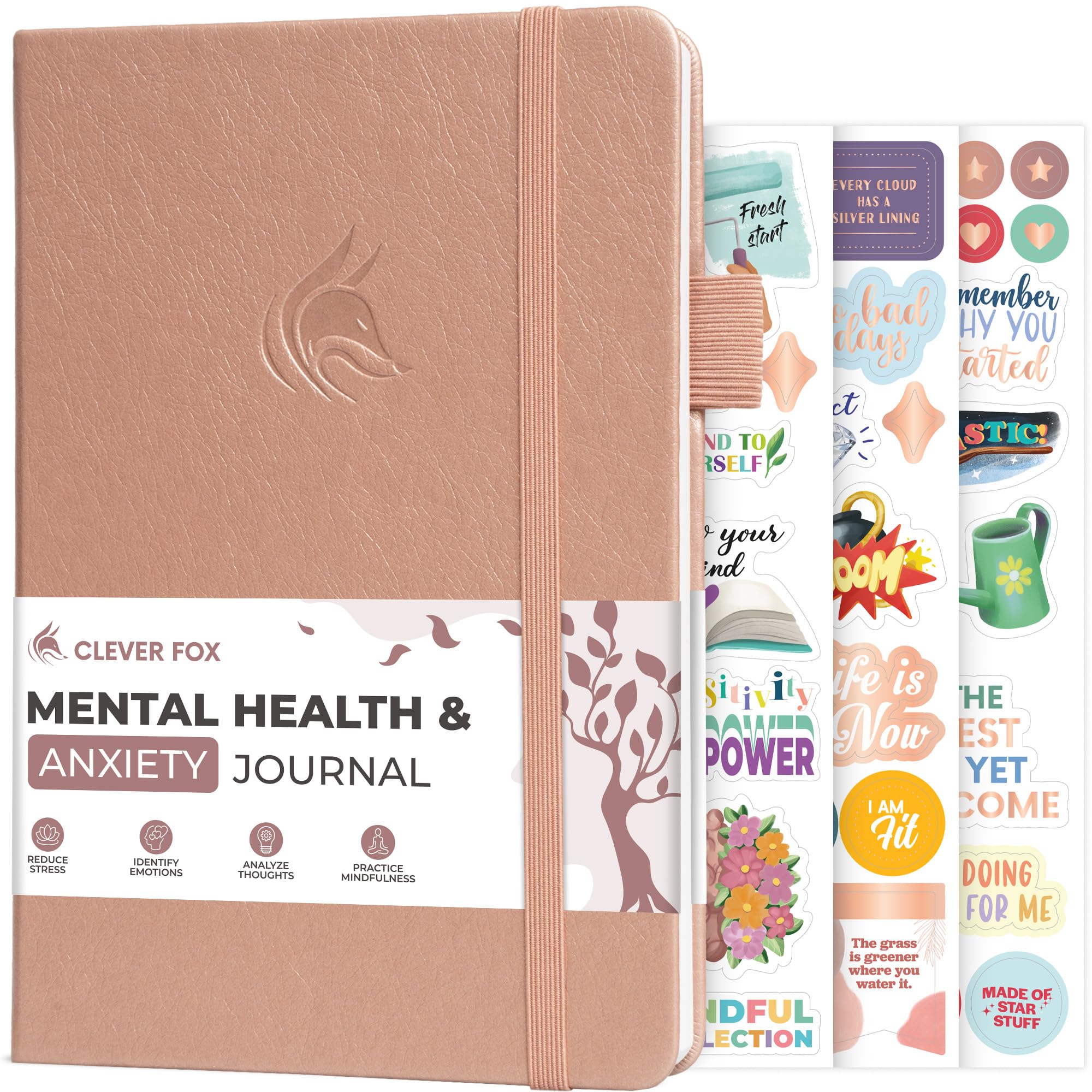 Clever Fox Mental Health & Anxiety Journal – Guided CBT Journal with Prompts for Self Help & Stress Relief – Mood & Emotion Tracker (Rose Gold)