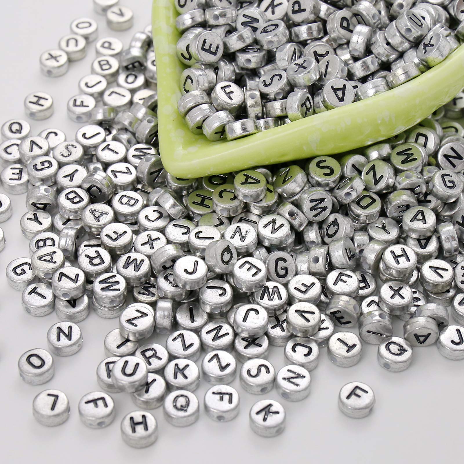 ToBeIT 1000pcs Silver Round Acrylic Letter Beads for Jewelry Making Bracelets, Necklaces, silver - flat, Small - Image 3