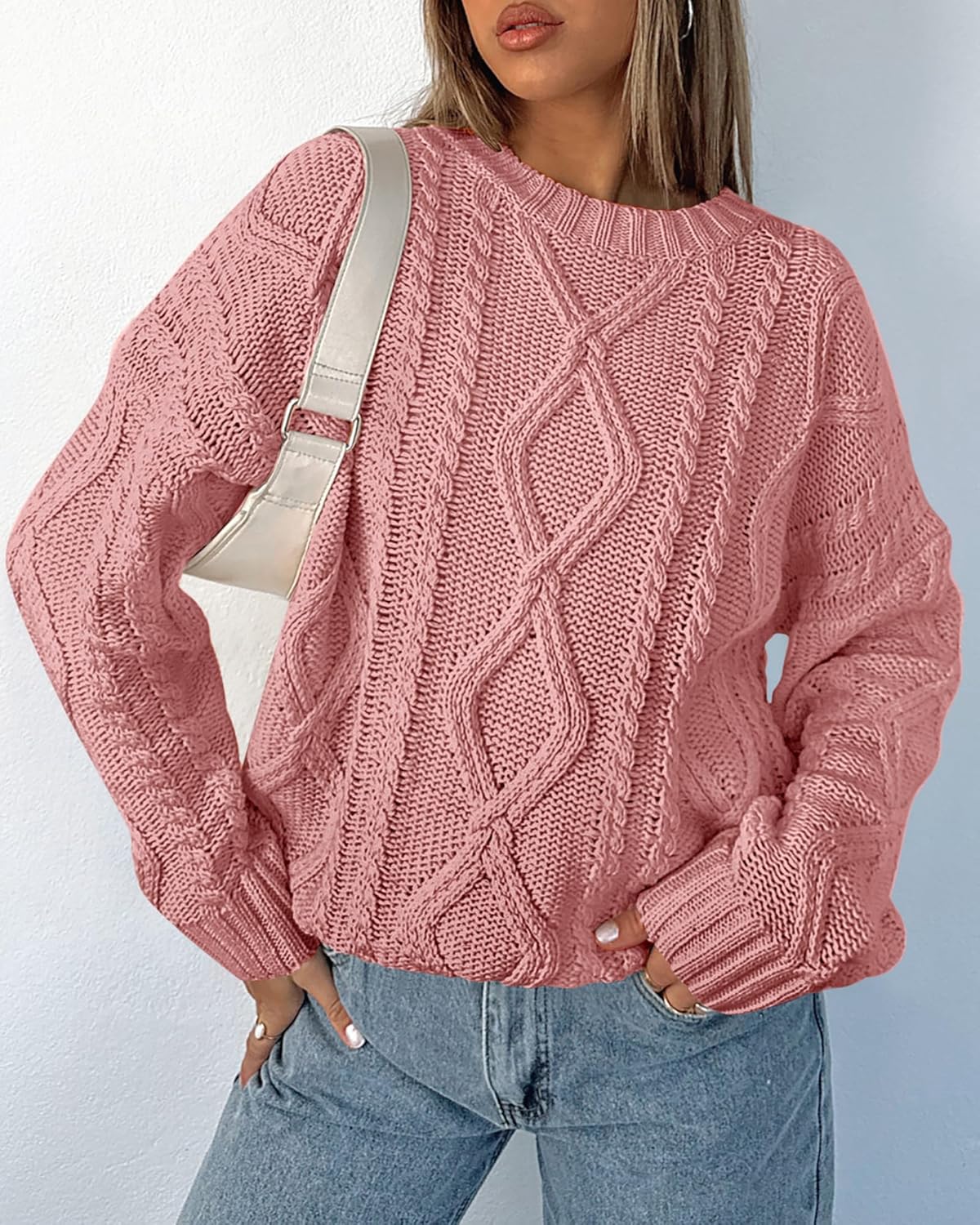 BTFBM Casual Women Long Sleeve Sweater 2026 Fall Ribbed Knit Pullover Loose Crewneck Cable Sweater Jumper Tops - Image 6