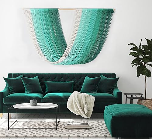 Miniatura 6 de EISKBC Colgante de pared de macramé grande, decoración de pared de macramé tejido, arte de pared de hilo bohemio con borlas, decoración moderna del