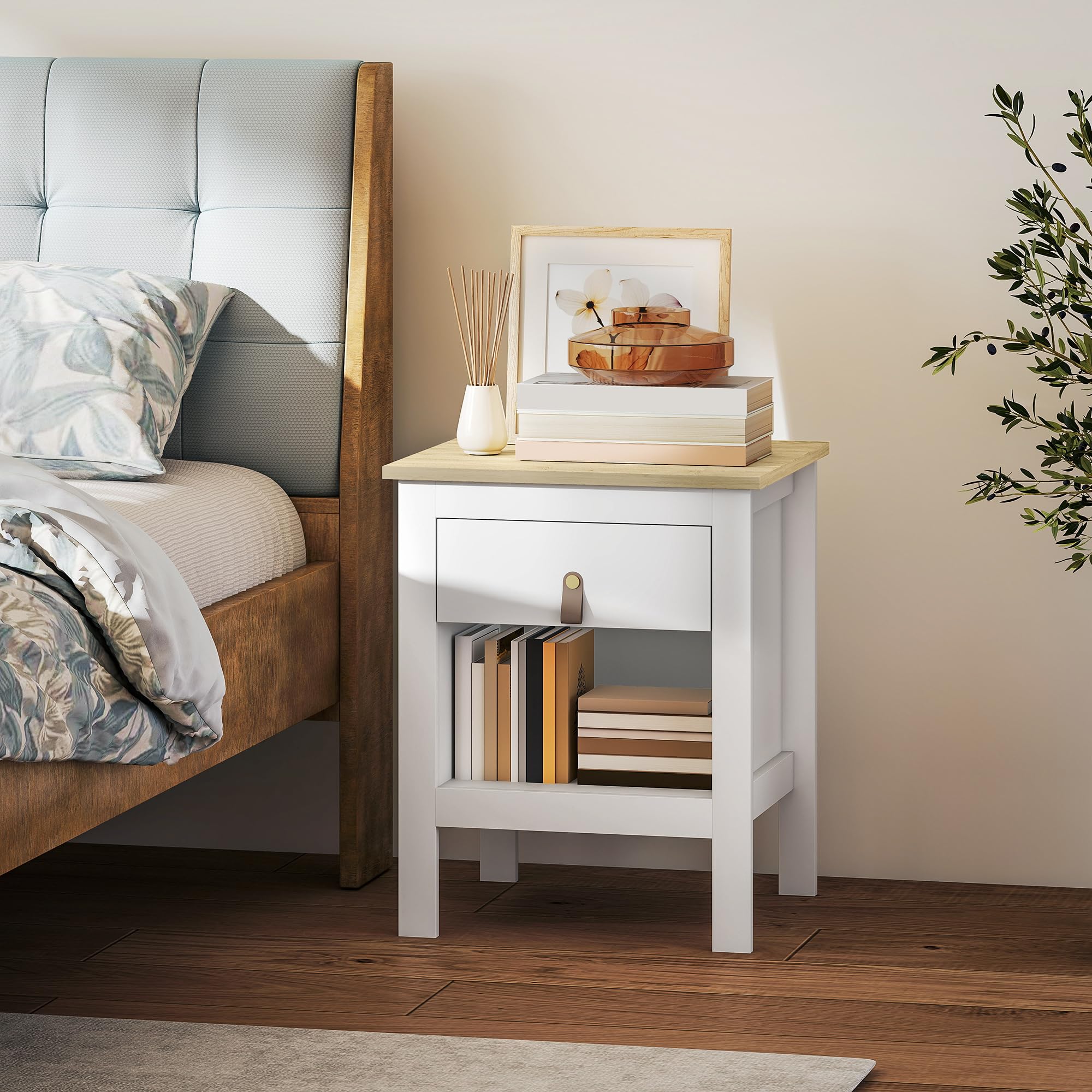 HOMCOM Mesita de Noche Moderna con Cajón para Salón 45x40x55 cm Blanco