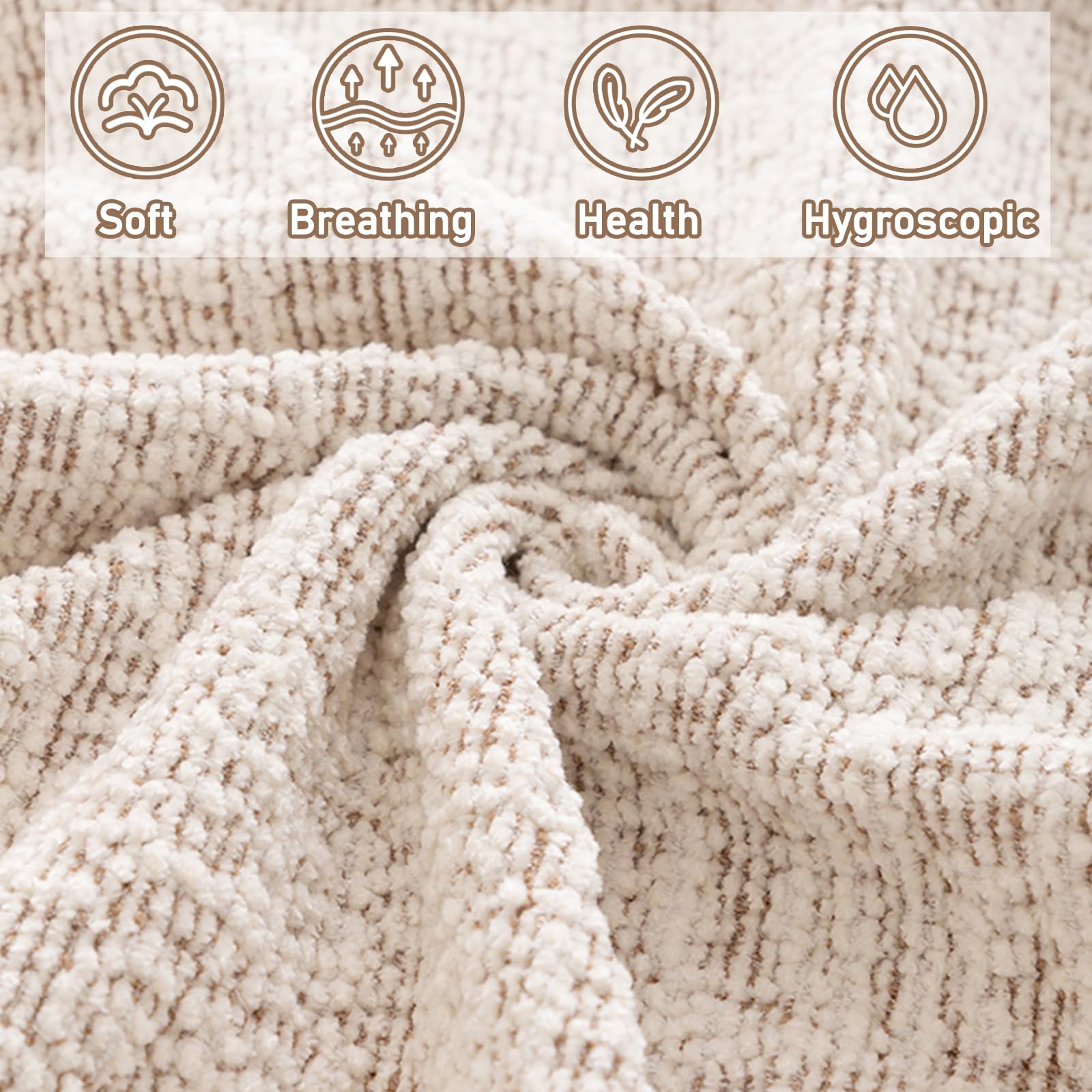 Housses de tête de lit en coton lin Double/Simple/King Size Couvre-tête de lit élastique Tout inclus Housse de protection Antipoussière pour tête de lit en bois cuir tissu(Length:190-205cm,Brown)
