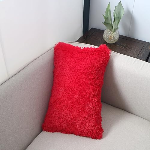 Miniatura 8 de DECOBIRD Funda de almohada de 12 x 20 pulgadas, extra suave, lumbar, peluda, de piel sintética, decoración del hogar, funda de cojín de doble cara,