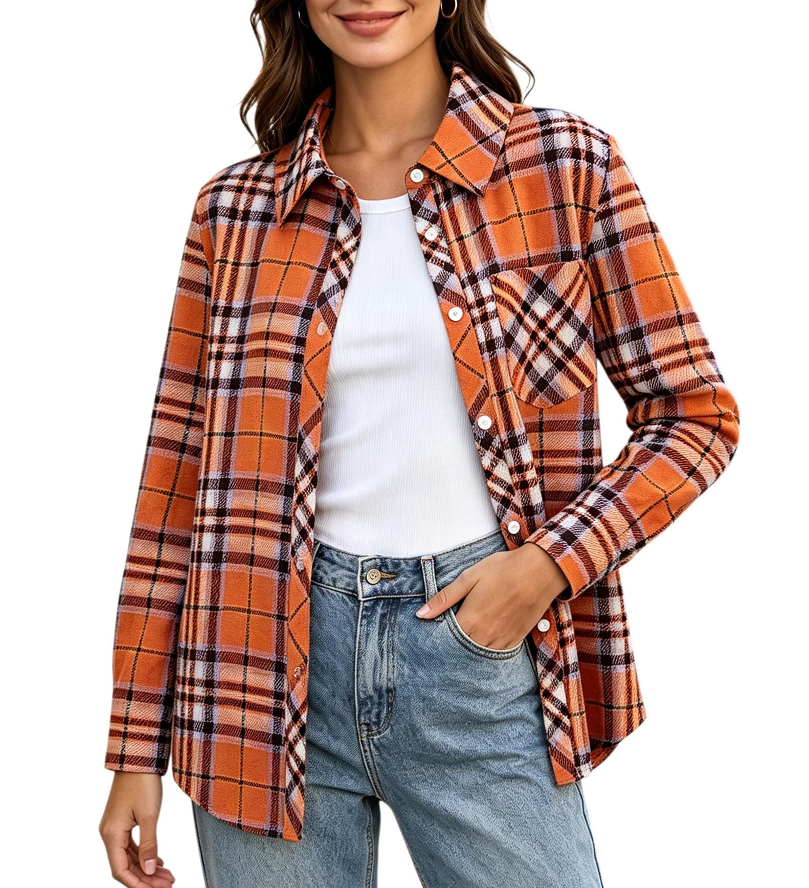 SANGTREE Womens and Girls Long Sleeve Flannel Shirt Plaid Button Down Shirt