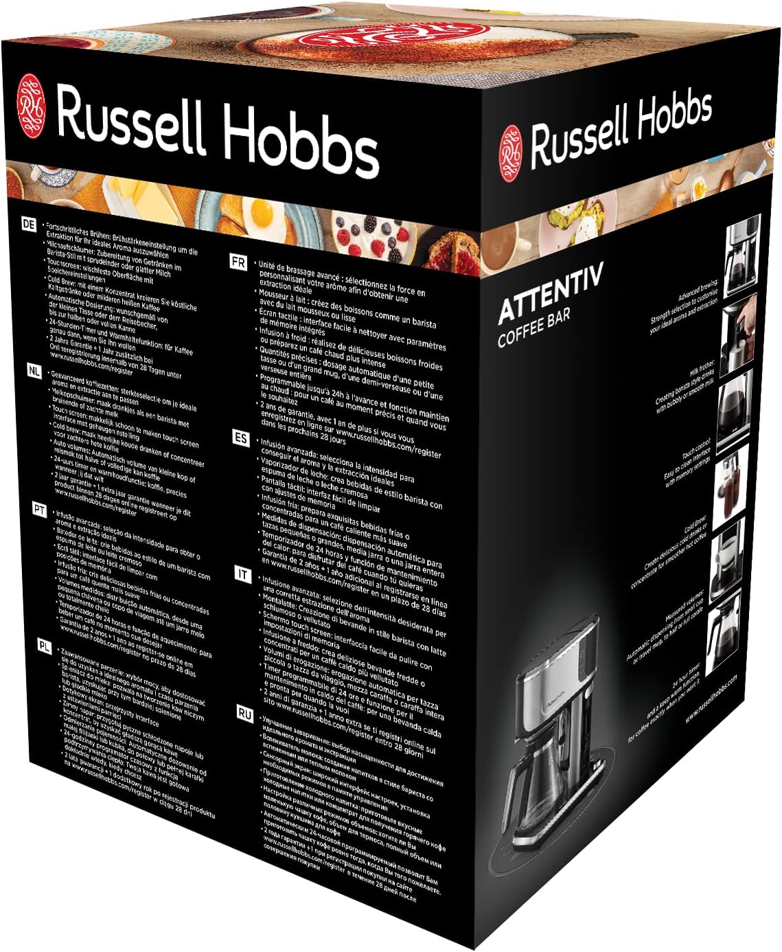 Russell Hobbs, Macchina per Caffè Americano, Opzioni Barista: pressione regolabile, infusione a freddo, montalatte, Timer programmabile 24h, Mantenimento in caldo 40 min, Tazze regolabili, 26230-56 Russell Hobbs, Macchina per Caffè Americano, Opzioni Barista: pressione regolabile, infusione a freddo, montalatte, Timer programmabile 24h, Mantenimento in caldo 40 min, Tazze regolabili, 26230-56