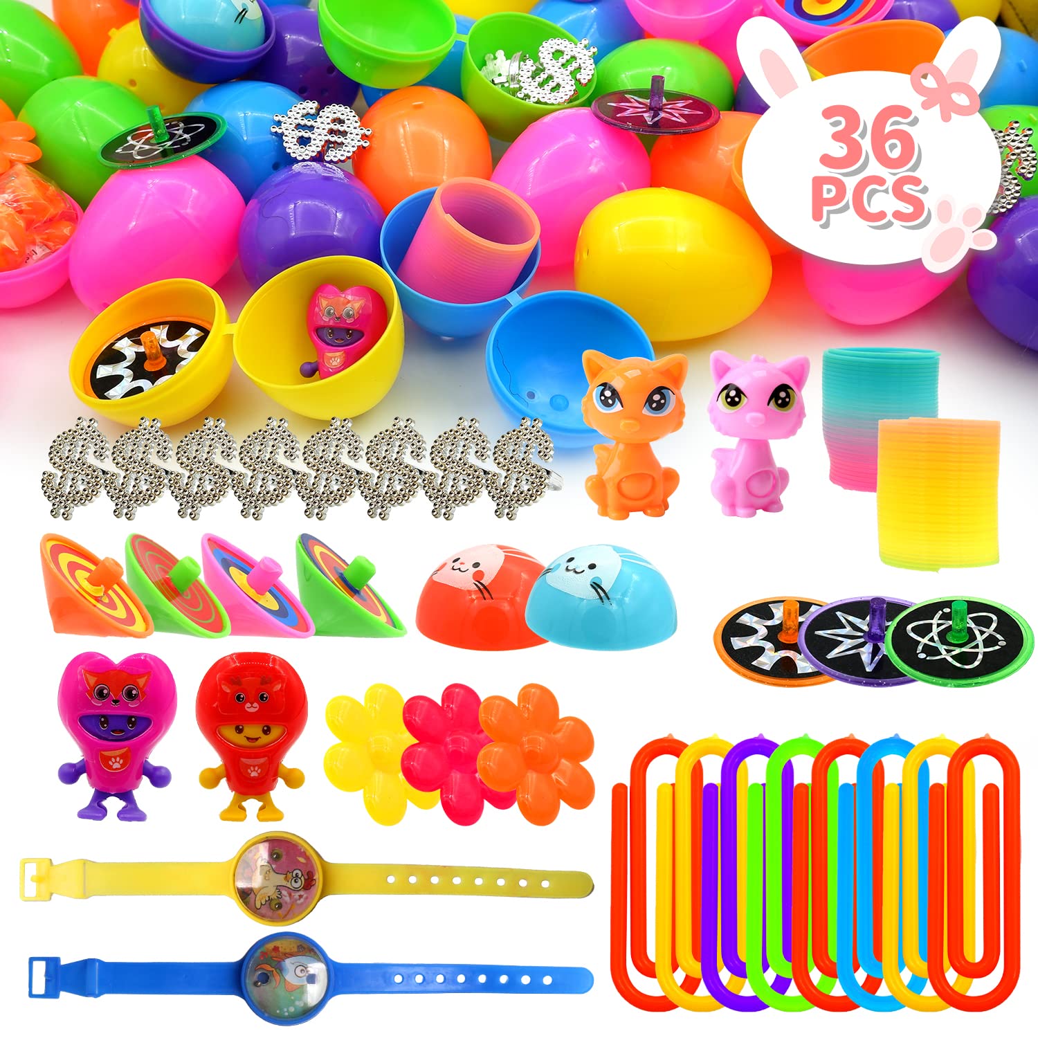 Easter Basket Stuffers For Boy & Girl, 36PCS Easter Eggs Small Toys Fillers, Plastic Easter Eggs Fillable, Easter Egg Filled With Toys Inside, Mini Toys For Easter Egg Hunt Kids, Easter Party Favors