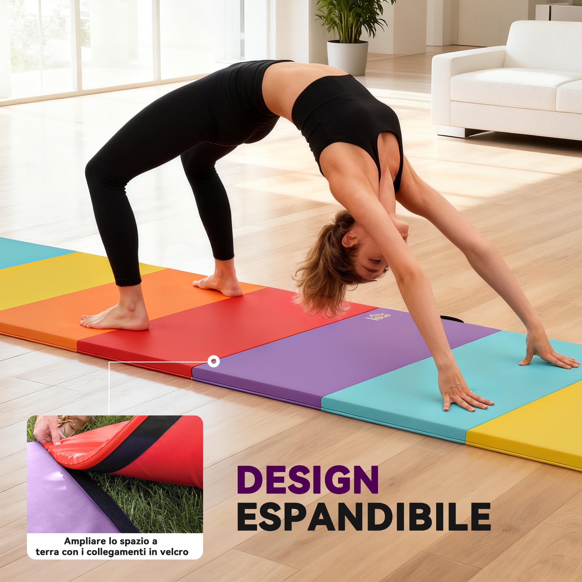 HOMCOM Tappetino Fitness/Yoga per Palestra e Casa, con 5 Pannelli Colorati e Pieghevoli, Imbottitura in EPE, 195x76x3 cm