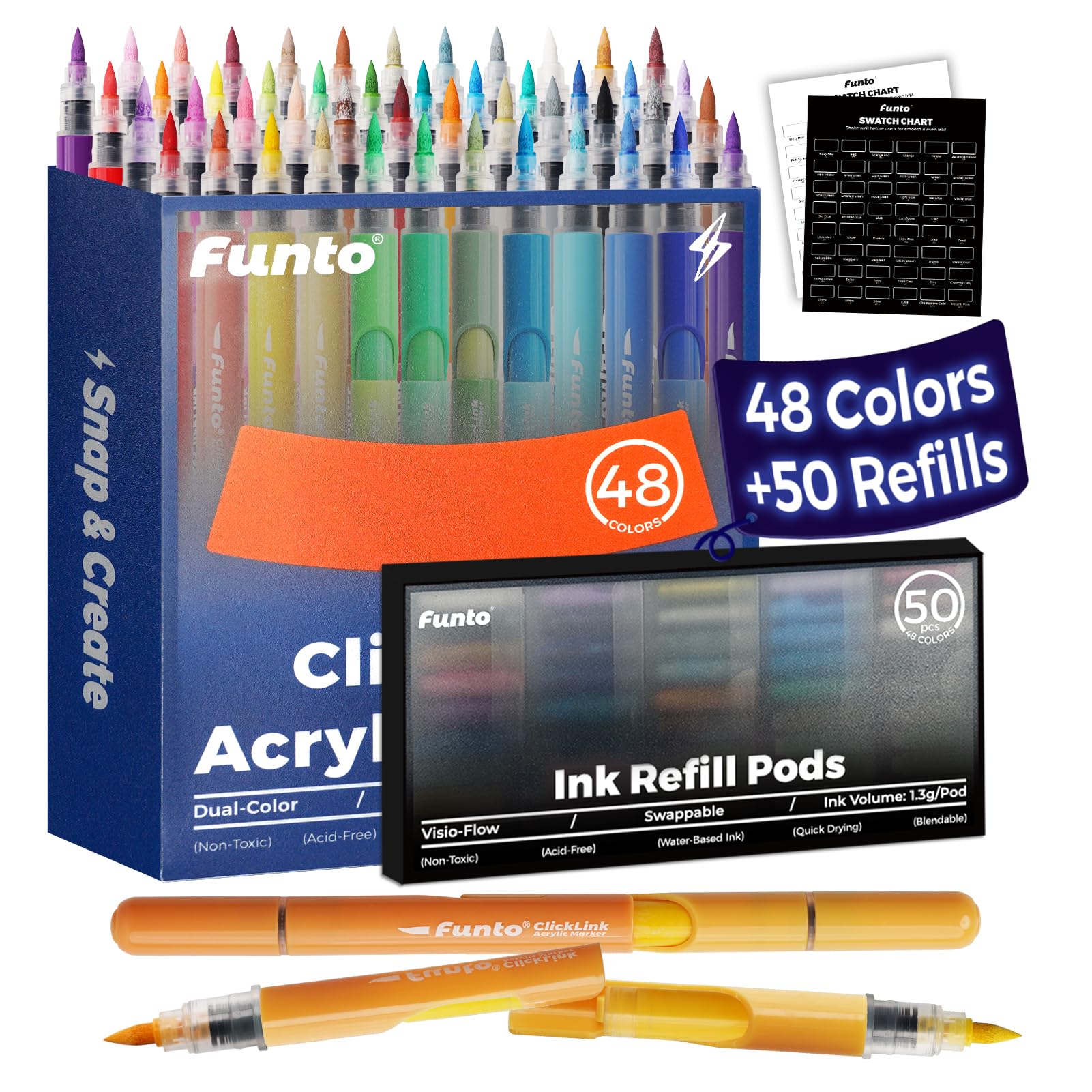 Amazon.com: Funto ClickLink Refillable Acrylic Markers, 48 Colors