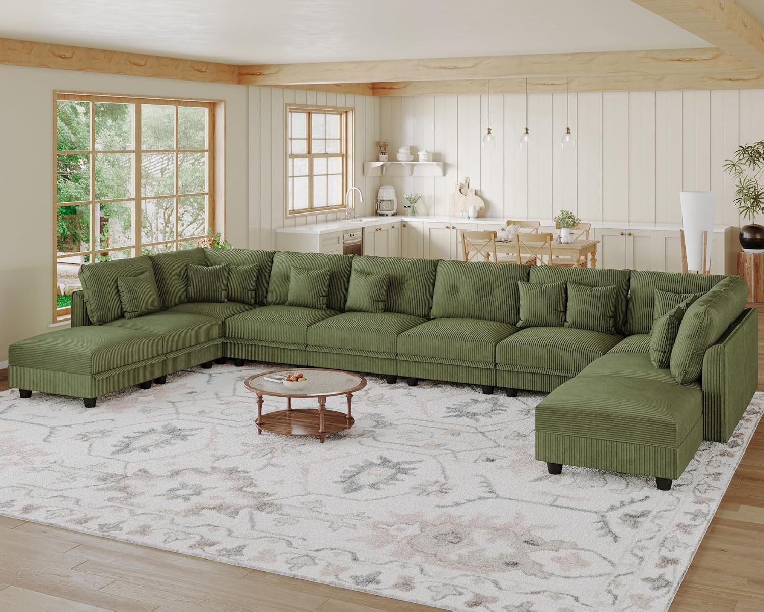 LLappuil Plush Corduroy Storage Modular Sectional Sofa | U