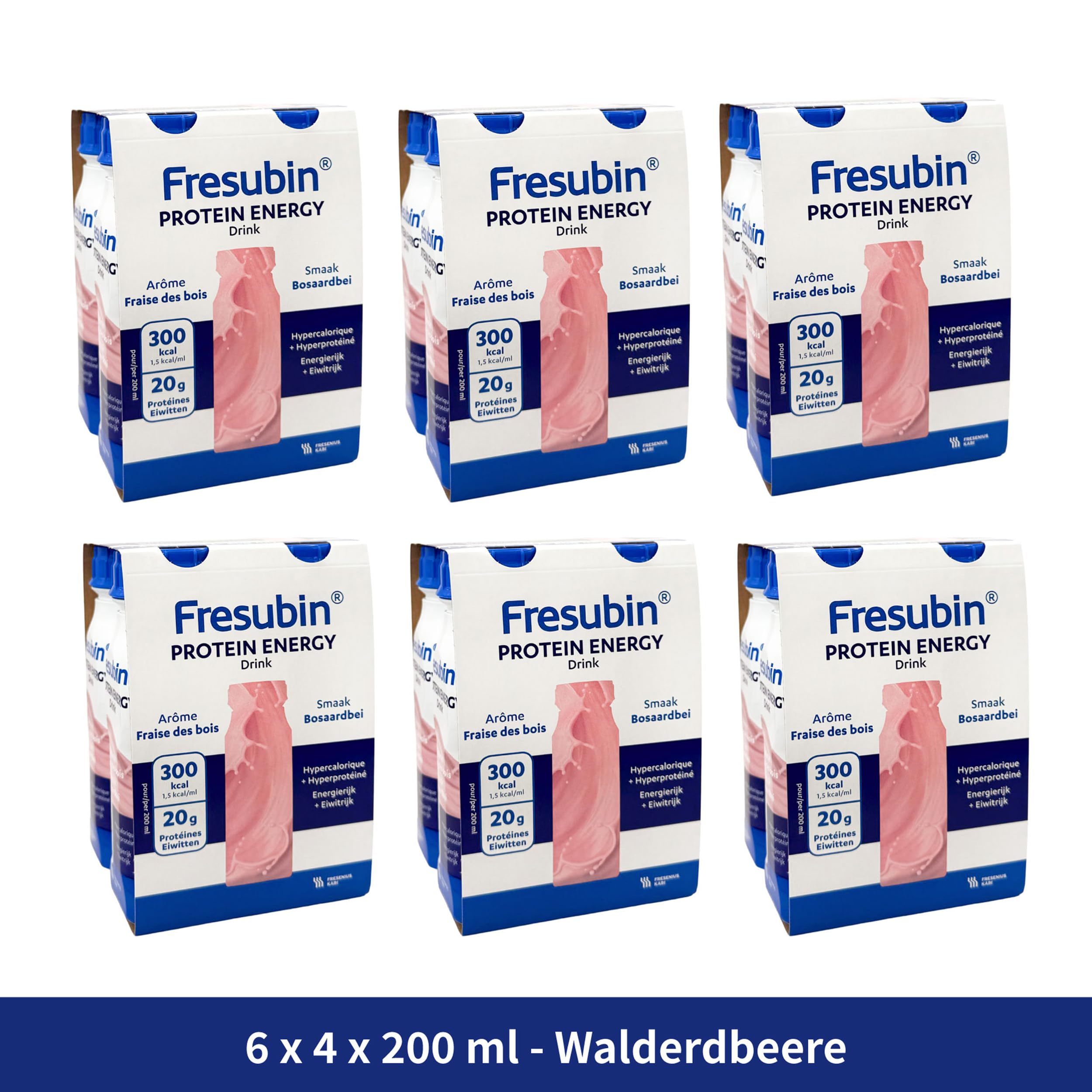 Fresubin PROTEIN ENERGY Drink Walderdbeere 24x200ml- Hochkalorische Trinknahrung mit 20g Eiweiß von Fresenius Kabi, 300 kcal pro Flasche, glutenfrei, ideal bei Mangelernährung