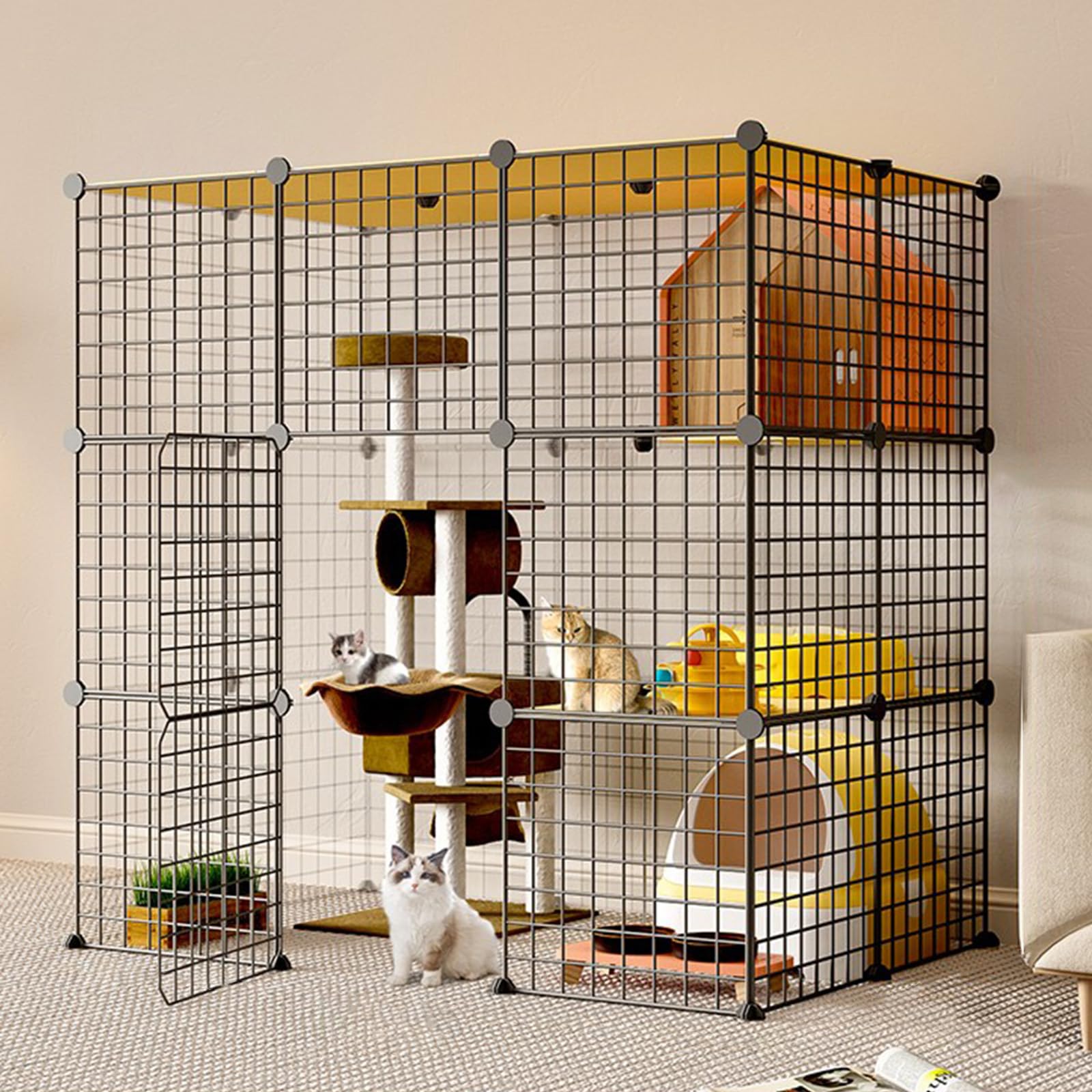 Cage pour chats en fil de fer à grand espace d'exercice intérieur