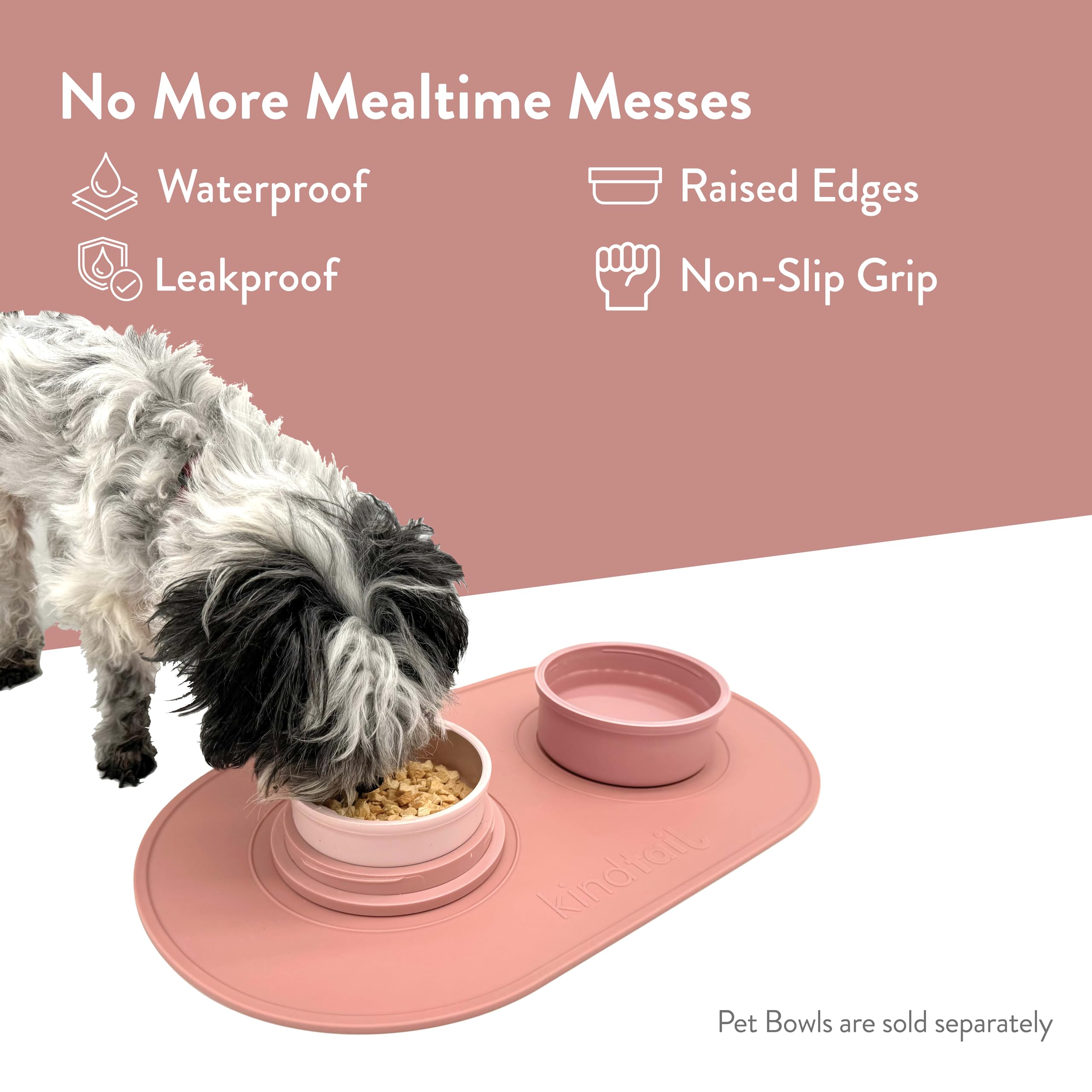 KindTail Dog & Cat Food Mat - Waterproof, Food-Grade Silicone Pet Placemat for Feeding & Water Bowls - Raised Edges Protect Floors - Non-Slip Grip - Dishwasher Safe - 19 x 11 Inches, Light Green