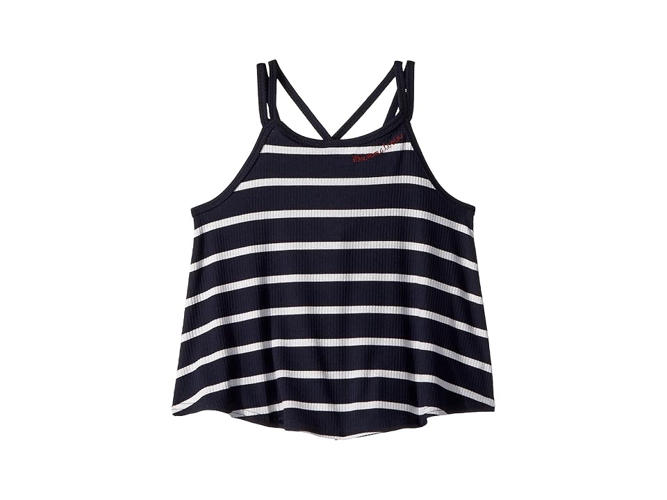 

Maddie by Maddie Ziegler Stripe Rib Tee with Cross-Back Detail (Big Kids) (Navy) Girl's T Shirt