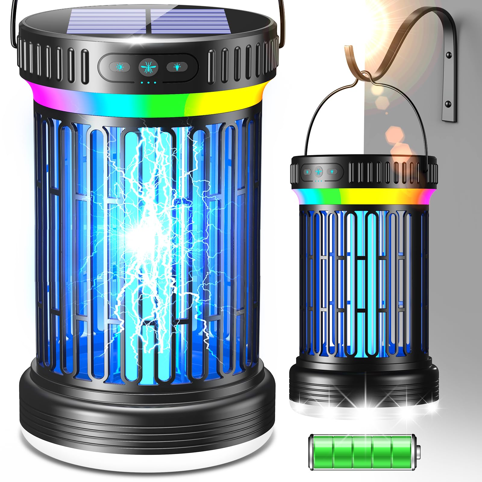 Photo 1 of **See Clerk Notes**GTERT Solar Bug Zapper Outdoor, High-Efficiency Mosquito Zapper, 5 Modes Fly Zapper, Smart Auto ON/Off, Cordless Long-Lasting 6000mAh Fly Zapper for All Night, Indoor & Outdoor