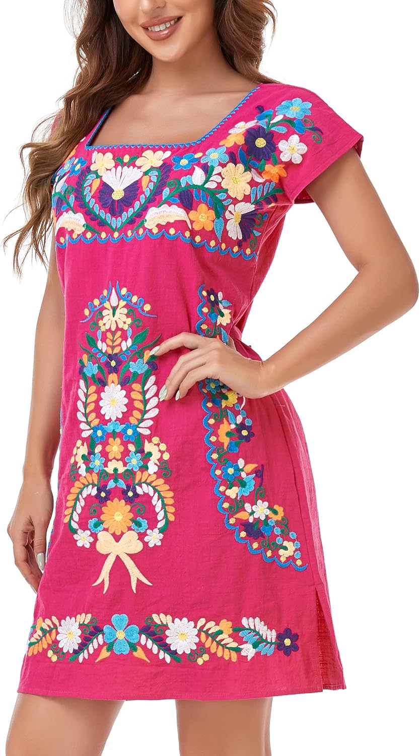 YZXDORWJ Women Mexican Embroidered Dress Ruffle Collar Sleeveless - Image 6