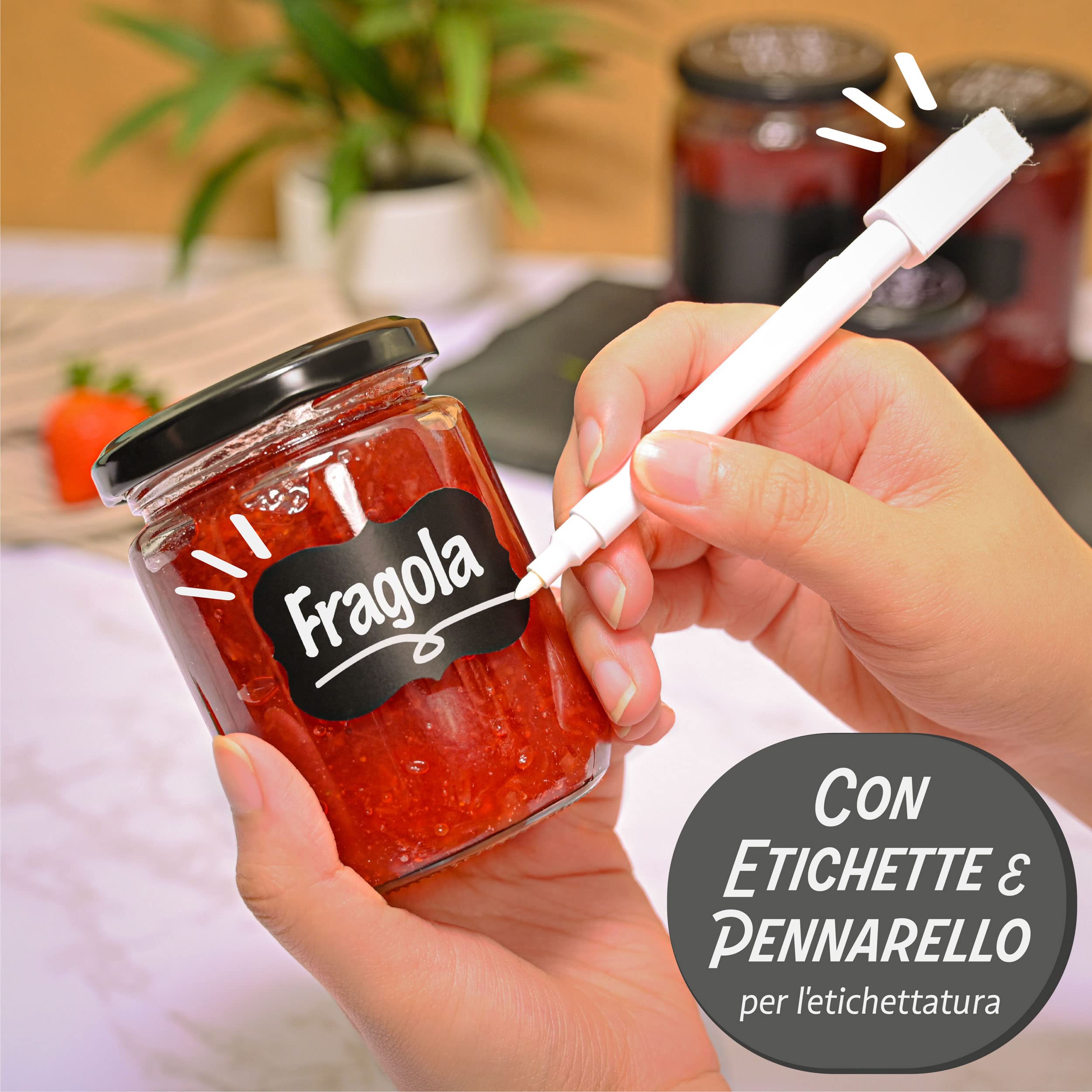 Praknu 25 Vasetti di Vetro per Conserve da 230ml - Con Etichette e Pennarello - Ermetici - Lavabili in Lavastoviglie - Ideali da Regalare