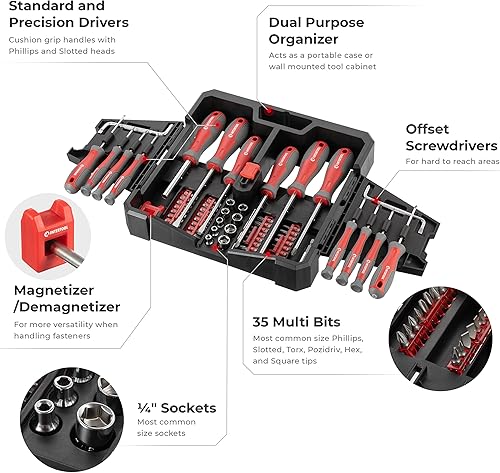Miniatura 2 de INTERTOOL Juego de destornilladores magnéticos para montaje en pared, 63 piezas, destornilladores de precisión y rechonchos con magnetizador,