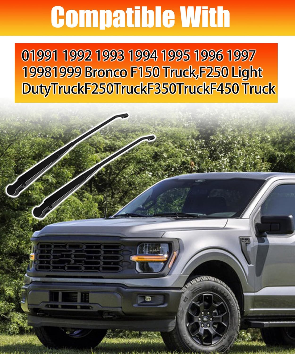 1 Pair Front Windshield Wiper Arm Replacement Kit Compatible With 91-99 Ford Bronco F150/F250/F350/F450, Left and Right Wiper Arm Replace 42631 F1TZ17526AA F4TZ17526A