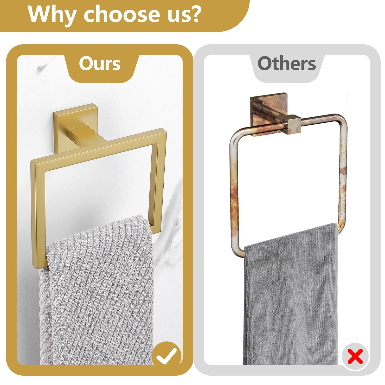 TQKAG 5-Pieces Brushed Gold Bathroom Hardware Accessories Set 23 6 SUS304 Stainless Steel Towel Bar Set Wall Mounted — view 5