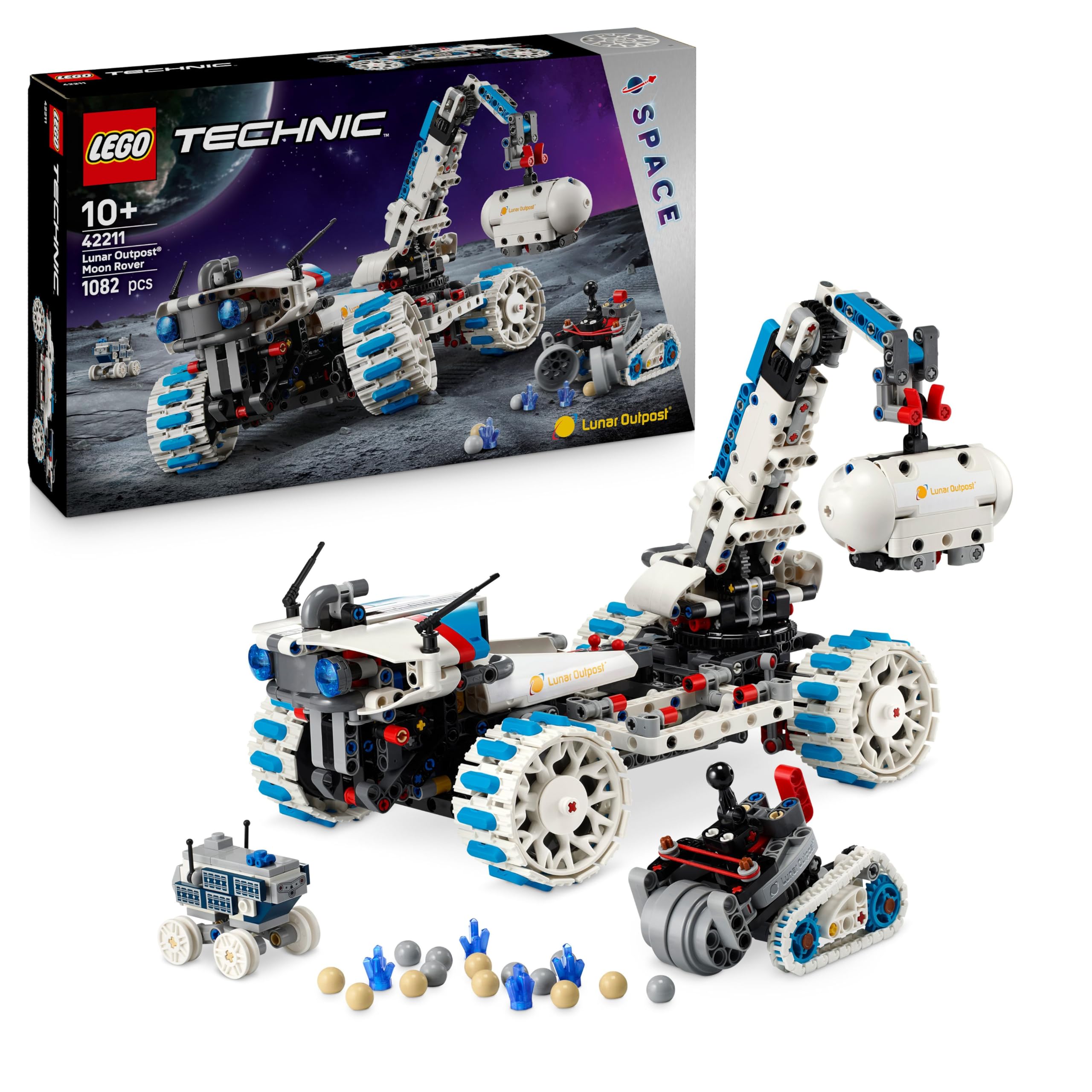 LEGO Technic Veicolo Spaziale Rover Lunare Lunar Outpost - Giocattolo Interattivo STEM con Braccio, Pannelli Solari e Modello di Robot - Regalo di Compleanno per Bambini e Bambine da 10 Anni - 42211