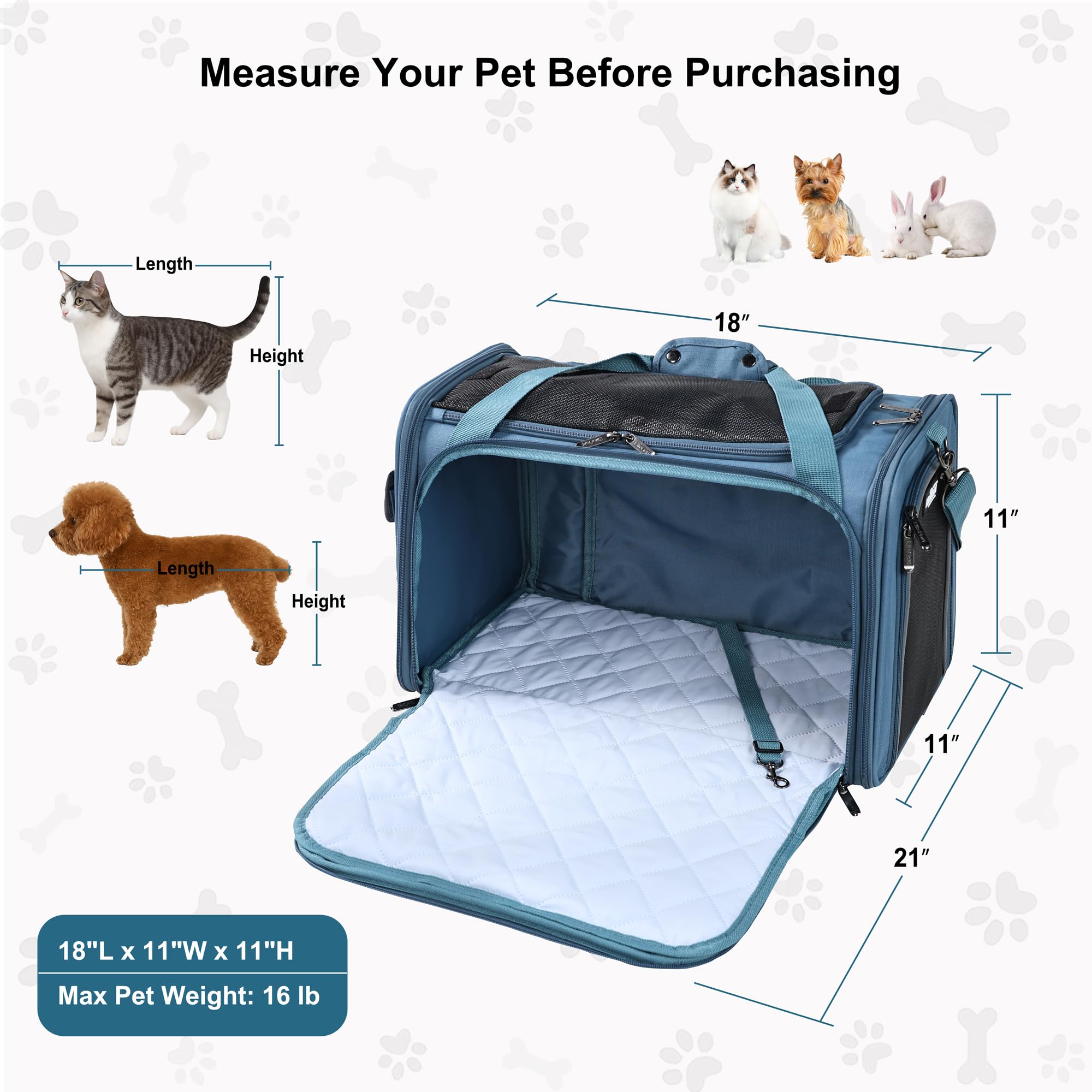 EliteField Deluxe Soft-Sided Pet Carrier (3 Year Warranty, Airline Approved), Travel Bag for Dogs, Cats & Small Pets, with Expandable Mat - image 6