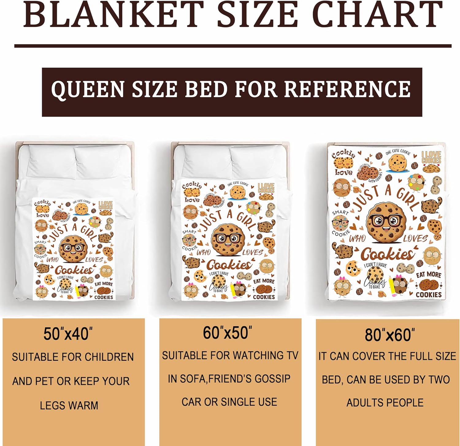 Sweet Cookie Blanket Gifts for Girls Women Dessert Lovers,Funny Food Blanket Chocolate Cookies Throws for Couch Sofa Bed Room Decor 50"x40" - Image 7