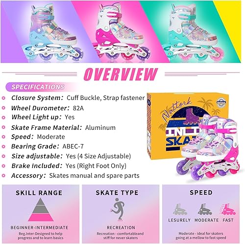 Miniatura 8 de Nattork Patines en Línea para Niñas y Niños, 4 Tallas Ajustables Patines Butterfly Blades con Todas las Ruedas Iluminadas - Regalo de Cumpleaños