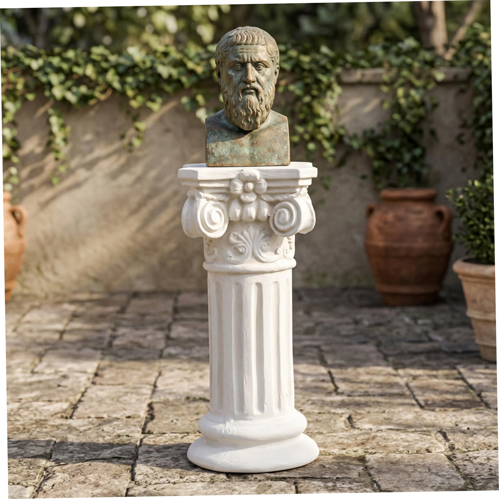 Pedestal de Columna Romana Elegante Base de Resina Blanca para estatuas de jardín y decoración del hogar Soporte para Escultura de 40 cm de Altura.