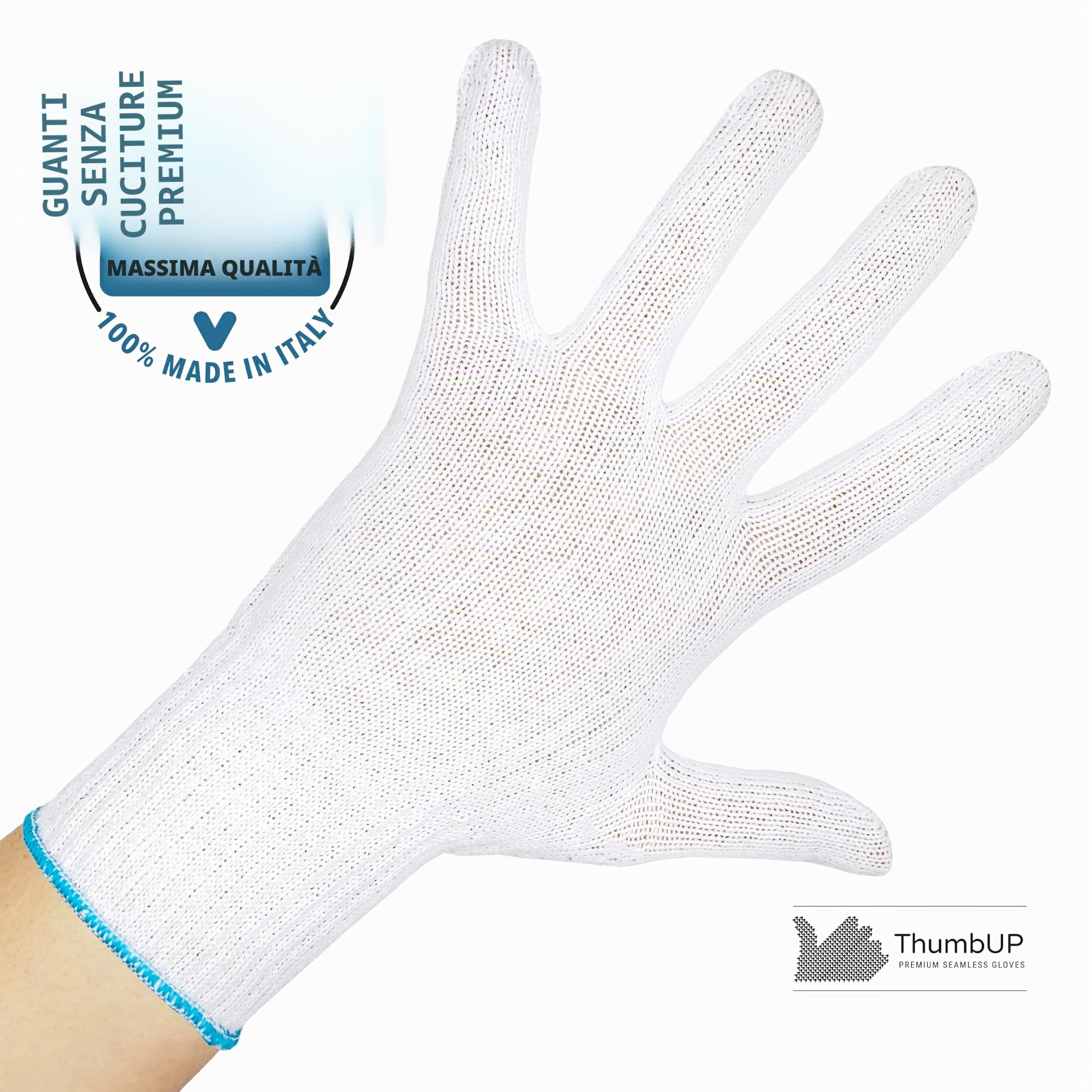 ThumbUP Supersoft - 12 Paia di Guanti in 100% Cotone Made in Italy Since 1994, Ipoallergenici Latexfree, Senza Cuciture, Lavabili Riutilizzabili, Bianco, Taglia XL