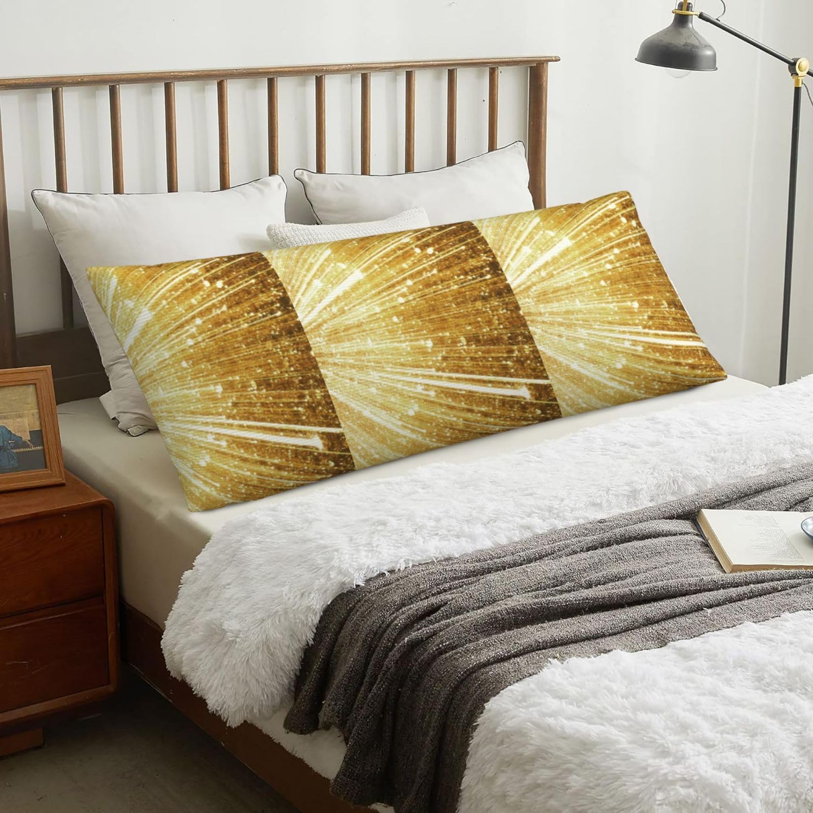 Gold Bling Printed, Body Pillow Cover with Zipper,Long Body Pillowcase 20 x 60 in