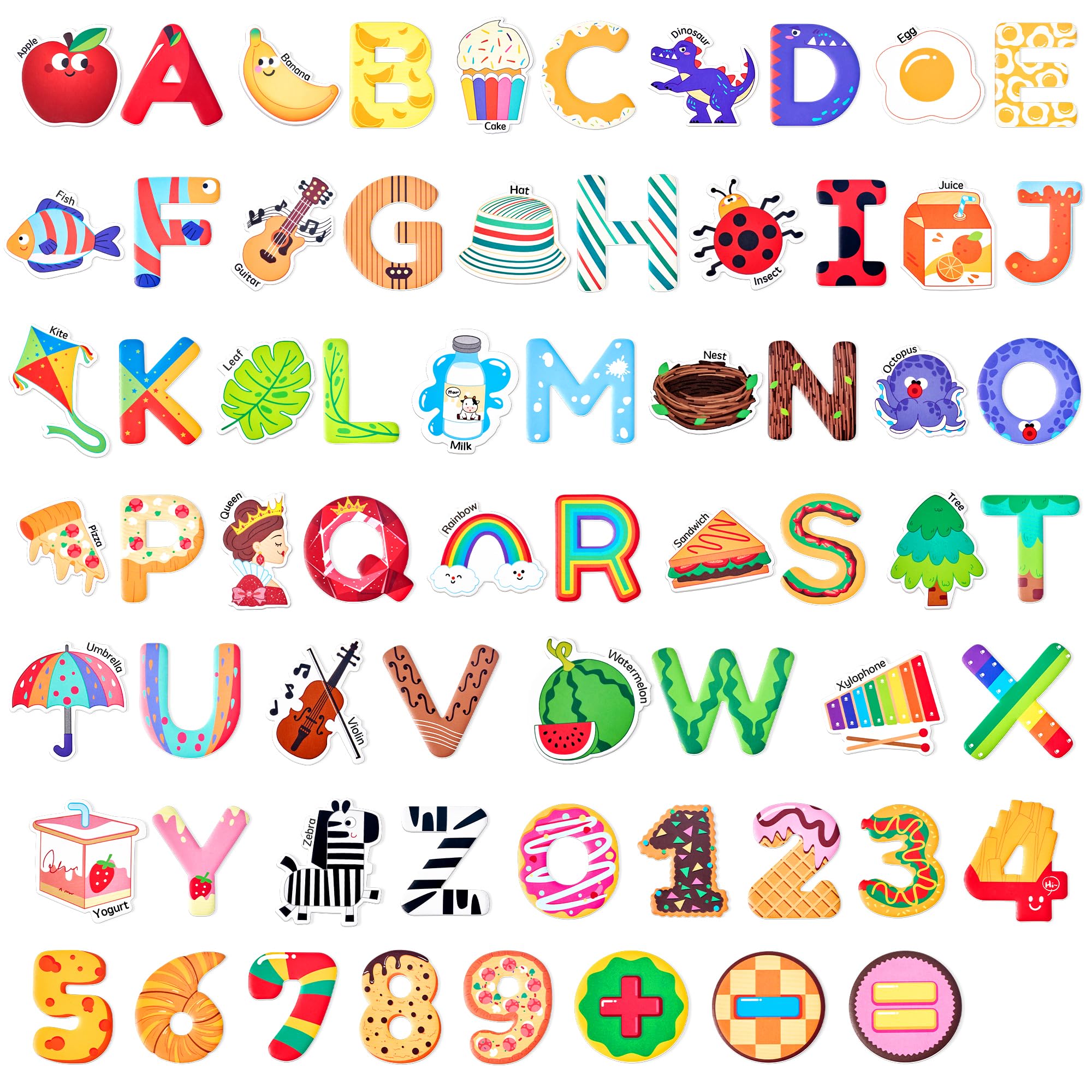 JoyCat Magnetic Letters and Numbers, Object Fridge Magnets for Kids, 65 PCS