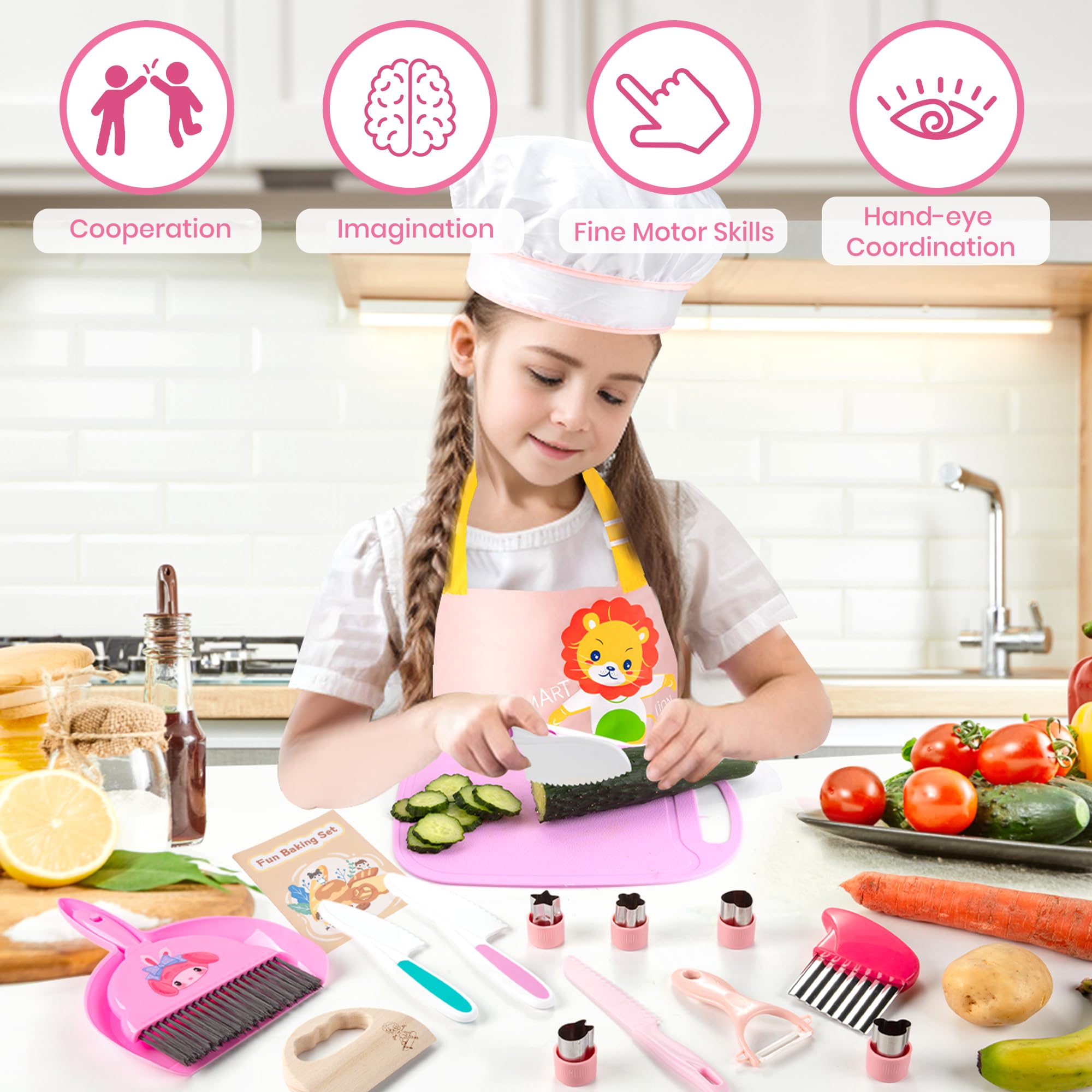 18 Pezzi Coltelli da Cucina per Bambini Set, Coltello Bambini Montessori per Tagliare, Coltelli Bambini per Tagliare, Regalo di Natale o di Compleanno Perfetto per I Bambini di Età Superiore ai 3 Anni